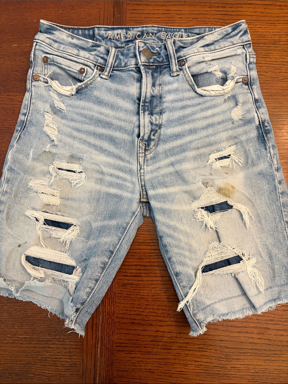 American Eagle Outfitters Light Blue Distressed Jean Shorts